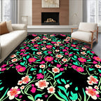 Vibrant Floral Vines With Black Background Rug