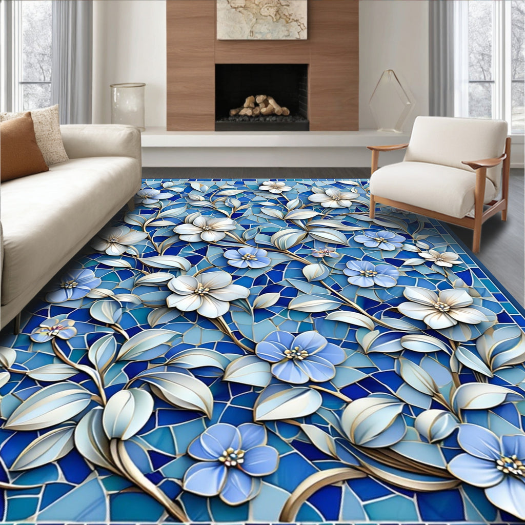 Blue Floral Mosaic Delight Rug