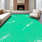Abstract Teal Green Leaf Pattern Rug