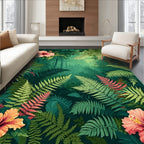 Lush Jungle Floral Fern Pattern Rug