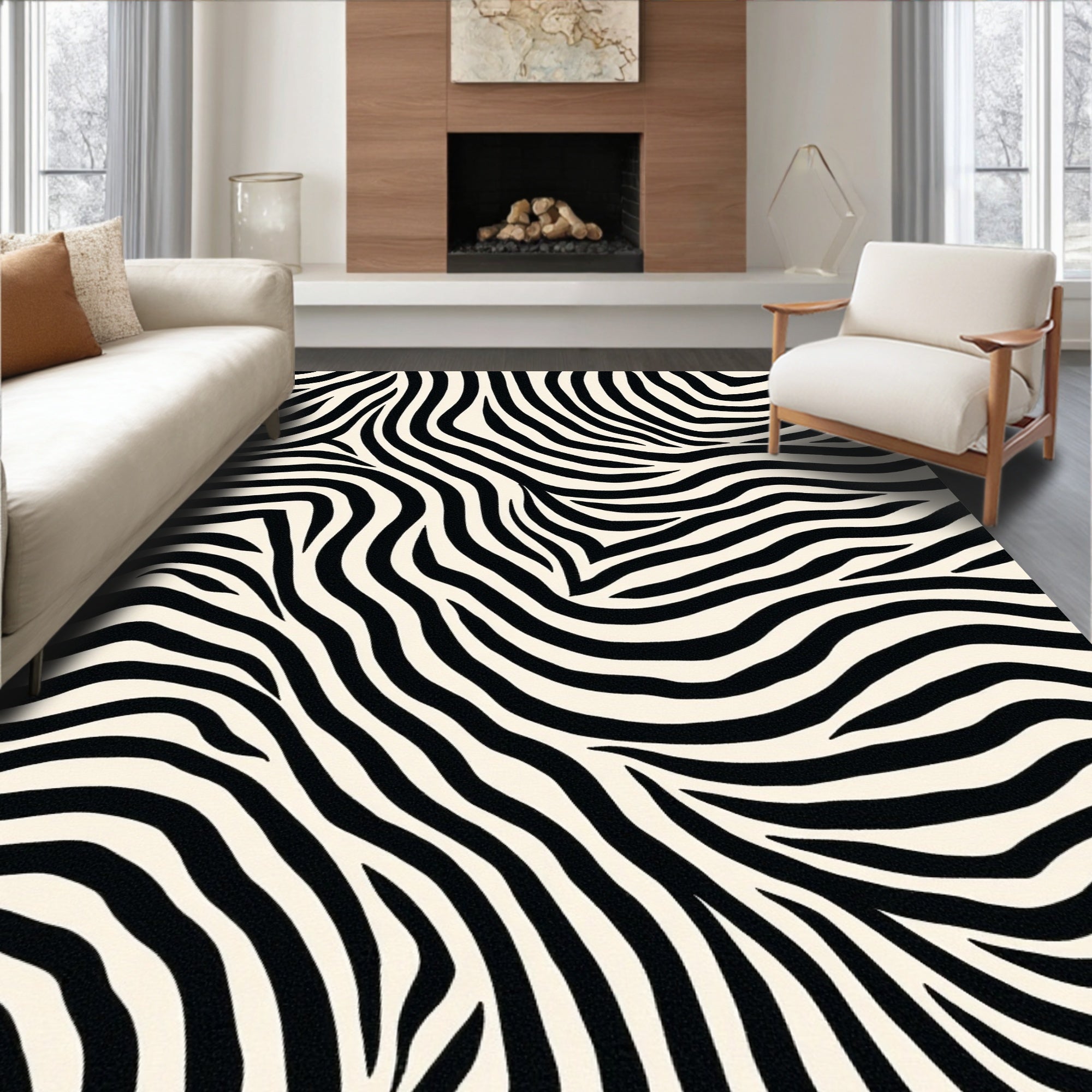 Bold Black White Animal Print Rug