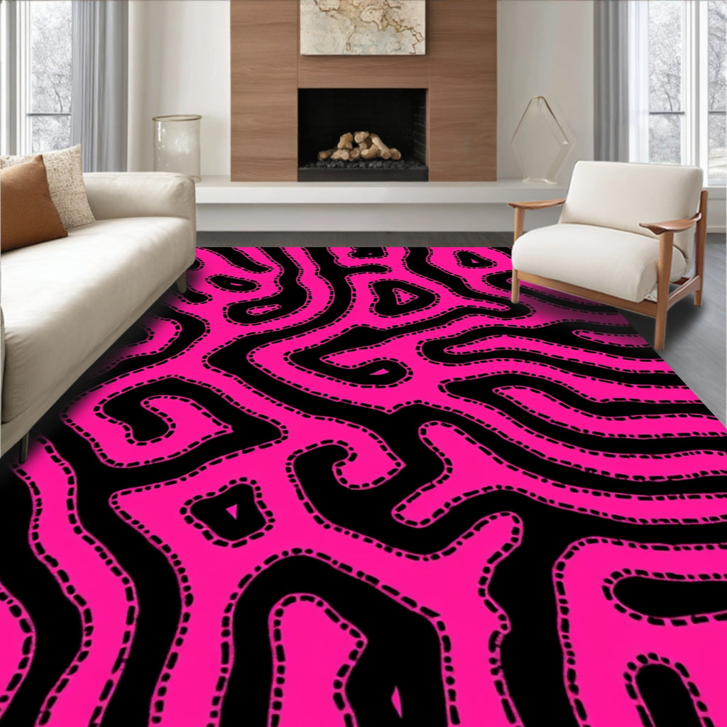 Vivid Pink Organic Maze Pattern Rug