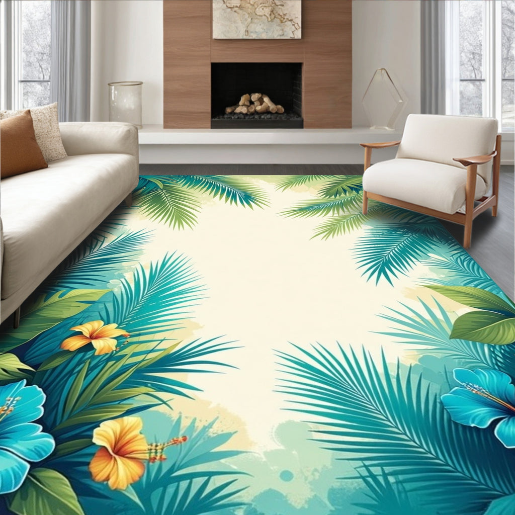 Tropical Floral Leaves Pattern Rug