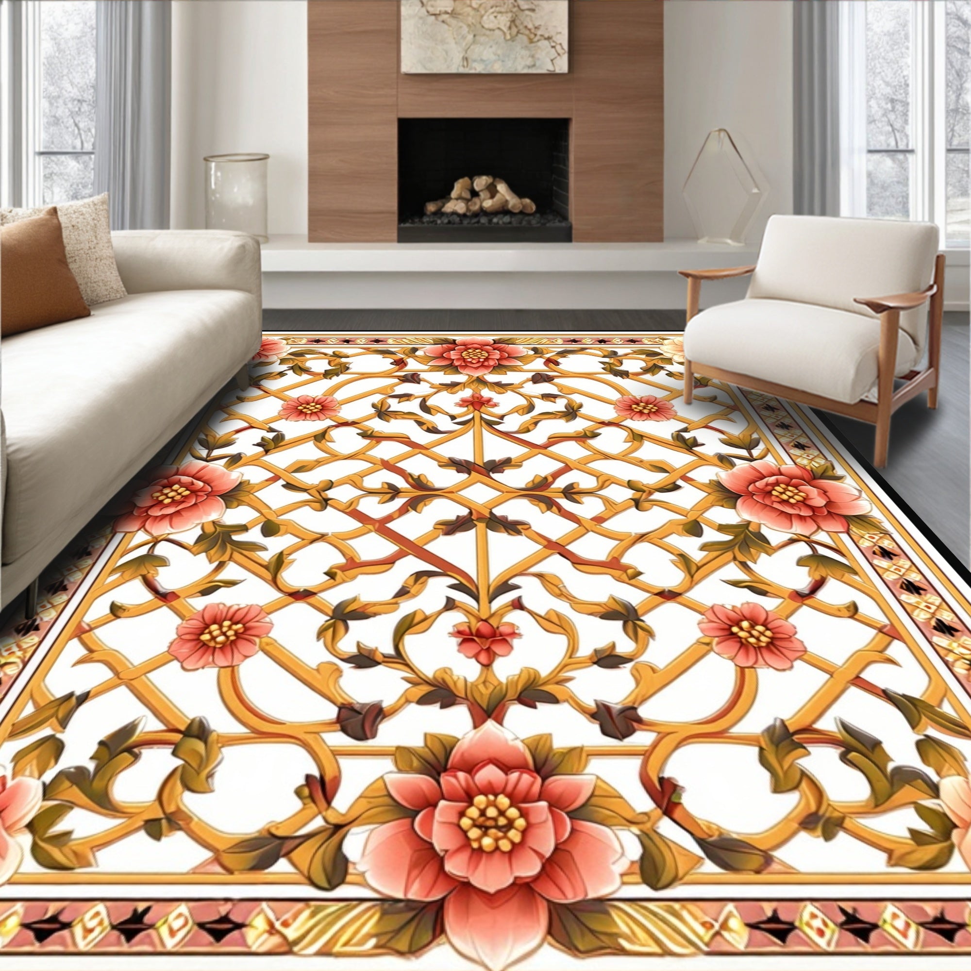 Ornate Floral Lattice Pattern Rug