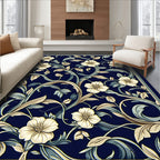 Floral Vine Detailed Navy Rug