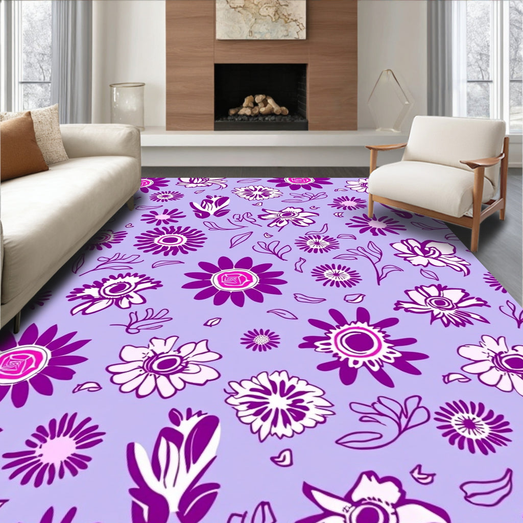 Floral Delight Purple And White Rug