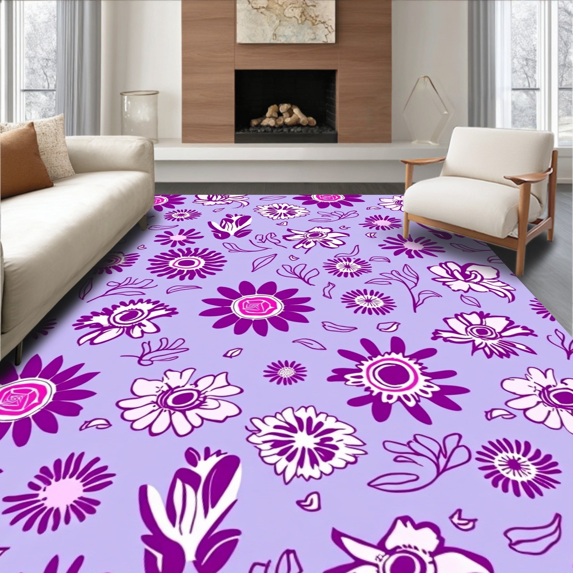 Floral Delight Purple And White Rug