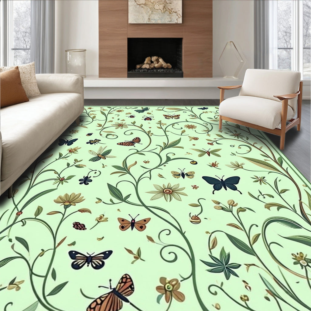 Whimsical Butterfly Floral Vines Rug