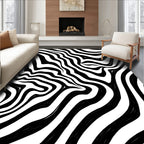 Abstract Black White Wave Pattern Rug