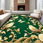Golden Birds and Butterflies Floral Pattern Rug