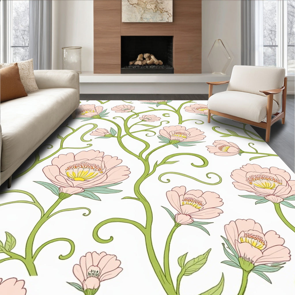 Romantic Pink Floral Vine Pattern Rug