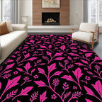 Vivid Pink Floral Garden Black Rug