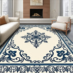 Navy Blue Vintage Floral Medallion Rug