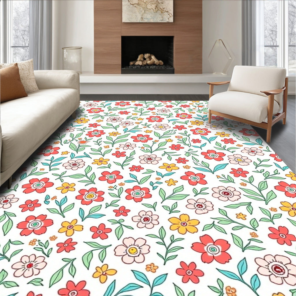 Whimsical Floral And Leaf Pattern Rug