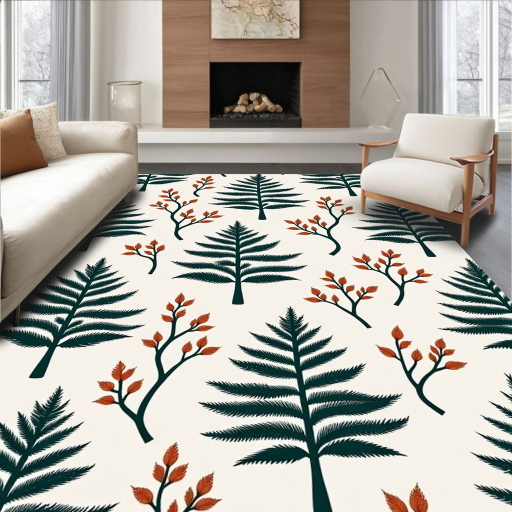 Forest Green Fern Branches Rug