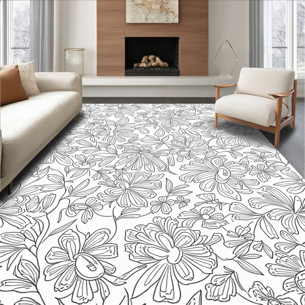 Outline Floral Botanical Pattern Rug