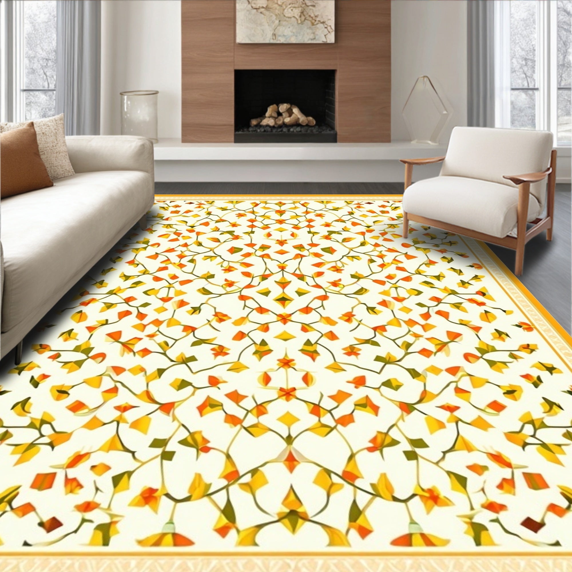 Autumnal Floral Vine Pattern Rug