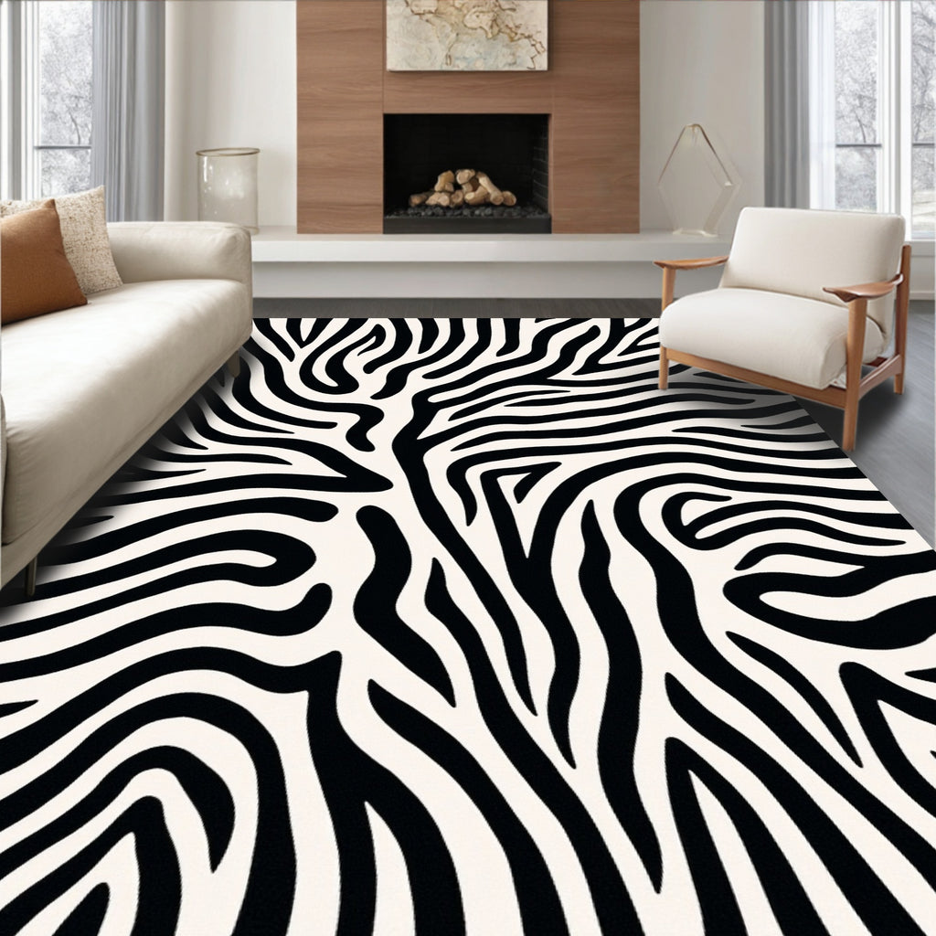 Abstract Black White Animal Print Rug