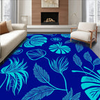 Tropical Blue Floral Botanical Design Rug