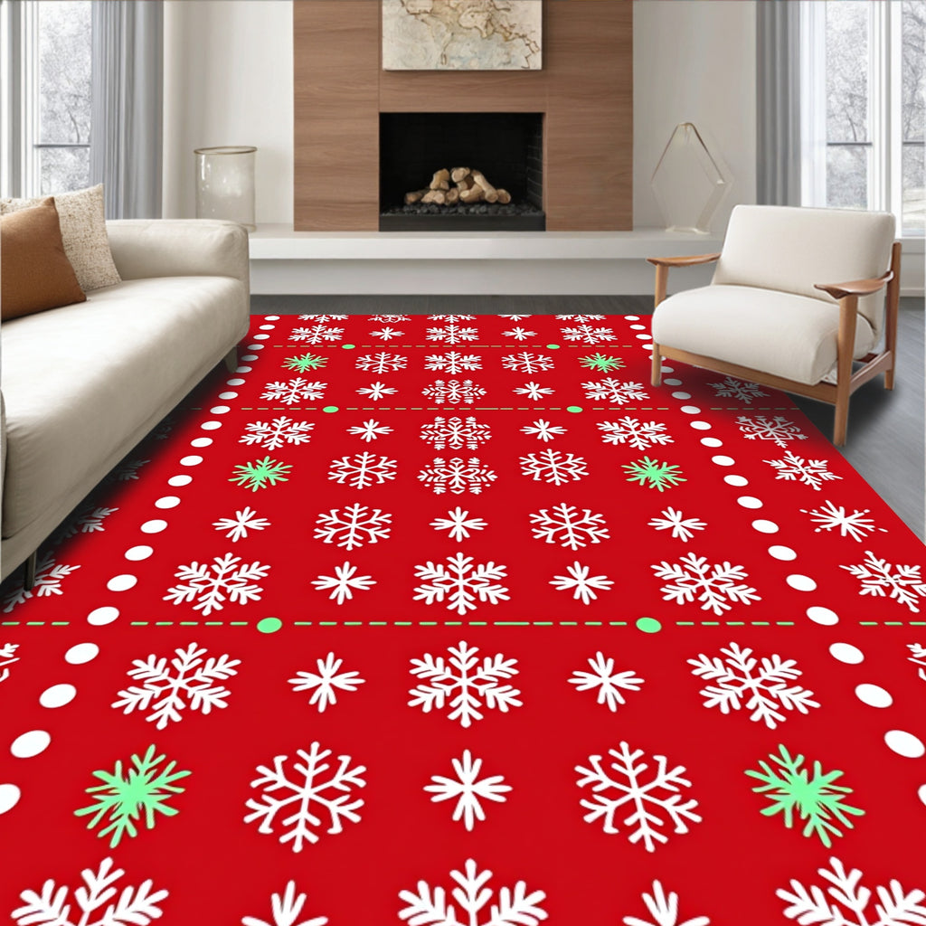 Red White Snowflake Winter Holiday Rug