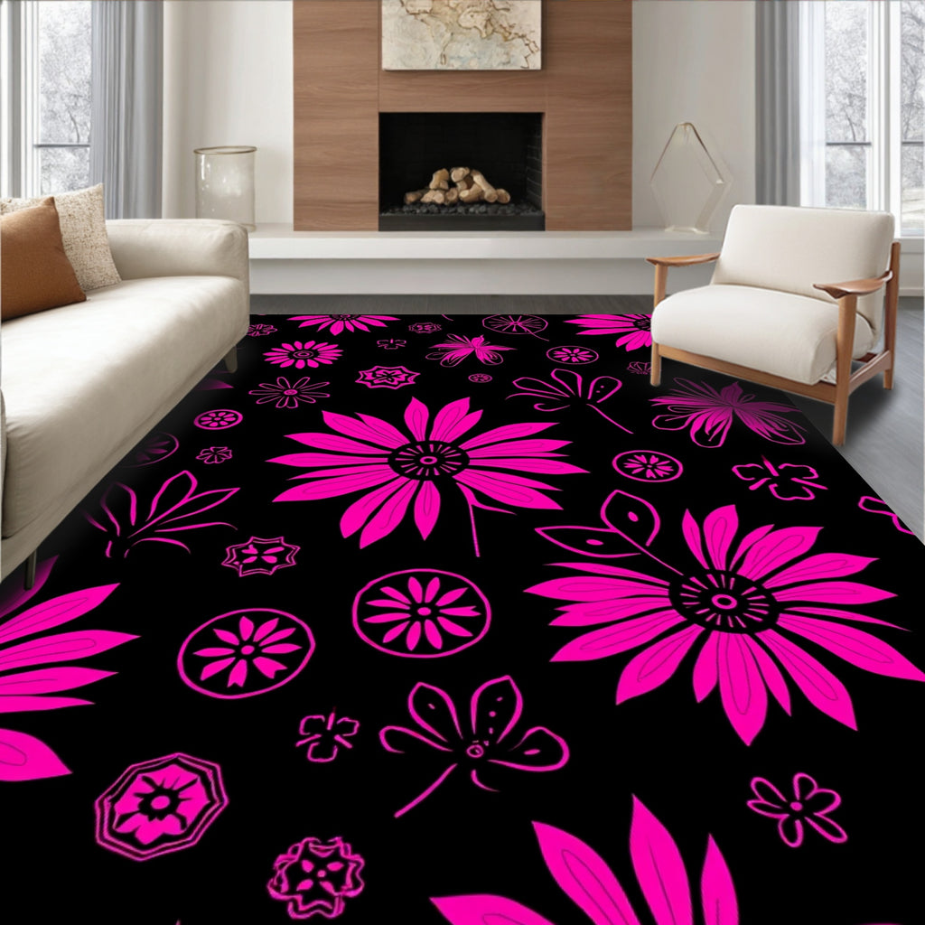Bold Pink Floral Abstract Design Rug