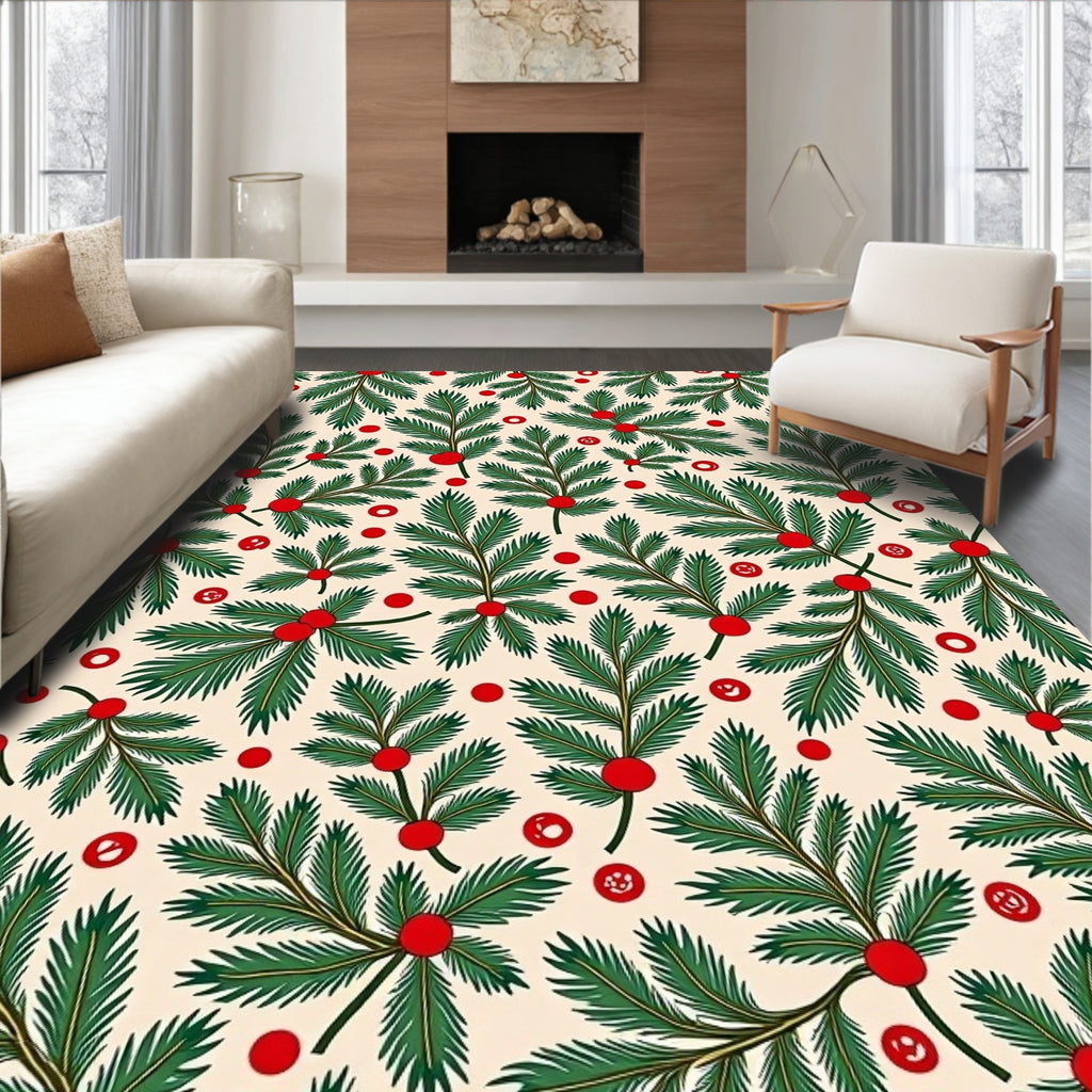 Festive Green Pine Berry Garland Rug