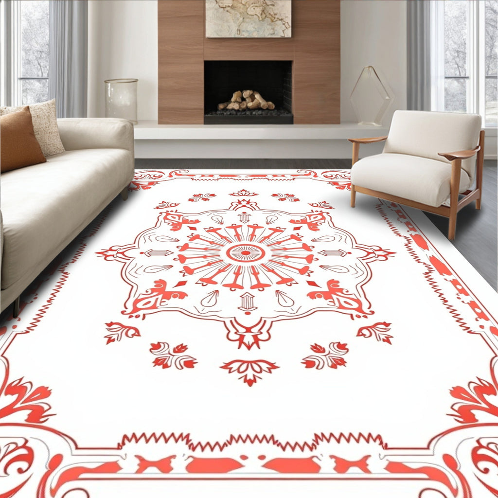 Ornate Coral Floral Mandala Rug