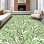 Lush Green Leaf Line Art Rug