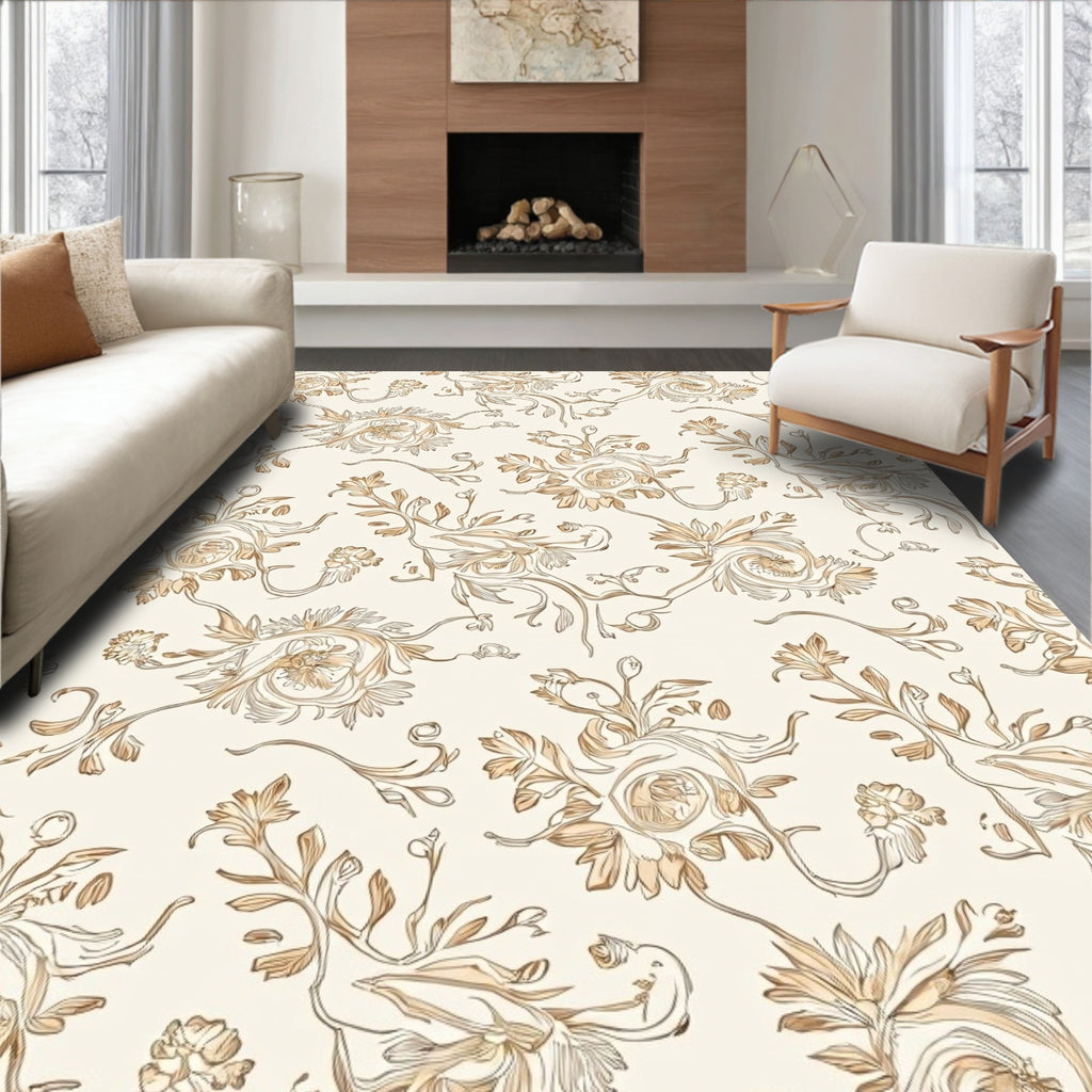 Chinoiserie Floral Swirls Beige Rug
