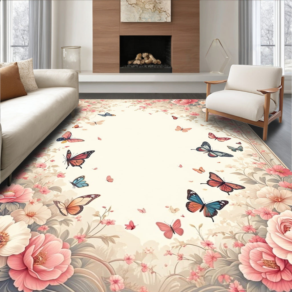 Floral Butterfly Garden Vintage Design Rug