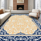 Ornate Cream Navy Floral Scroll Rug