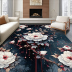 Dark Floral Botanical Painting Pattern Rug