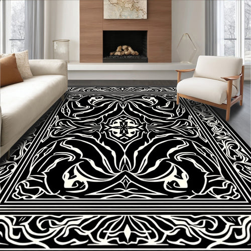 Abstract Black White Organic Pattern Rug
