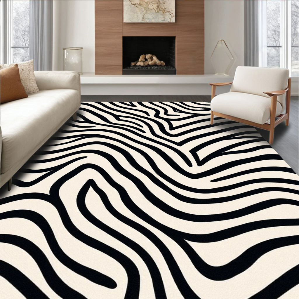 Bold Black Cream Zebra Stripes Rug