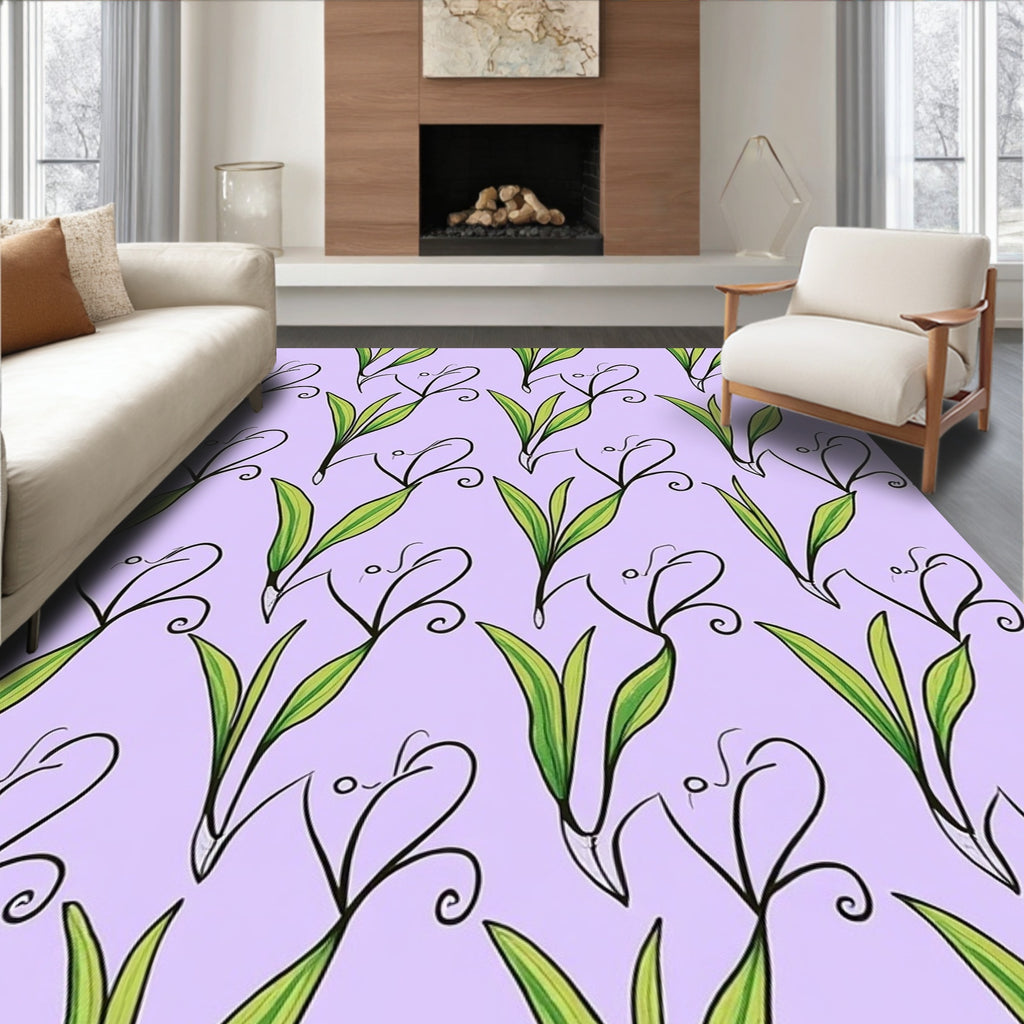Pastel Lilac Floral Swirl Pattern Rug