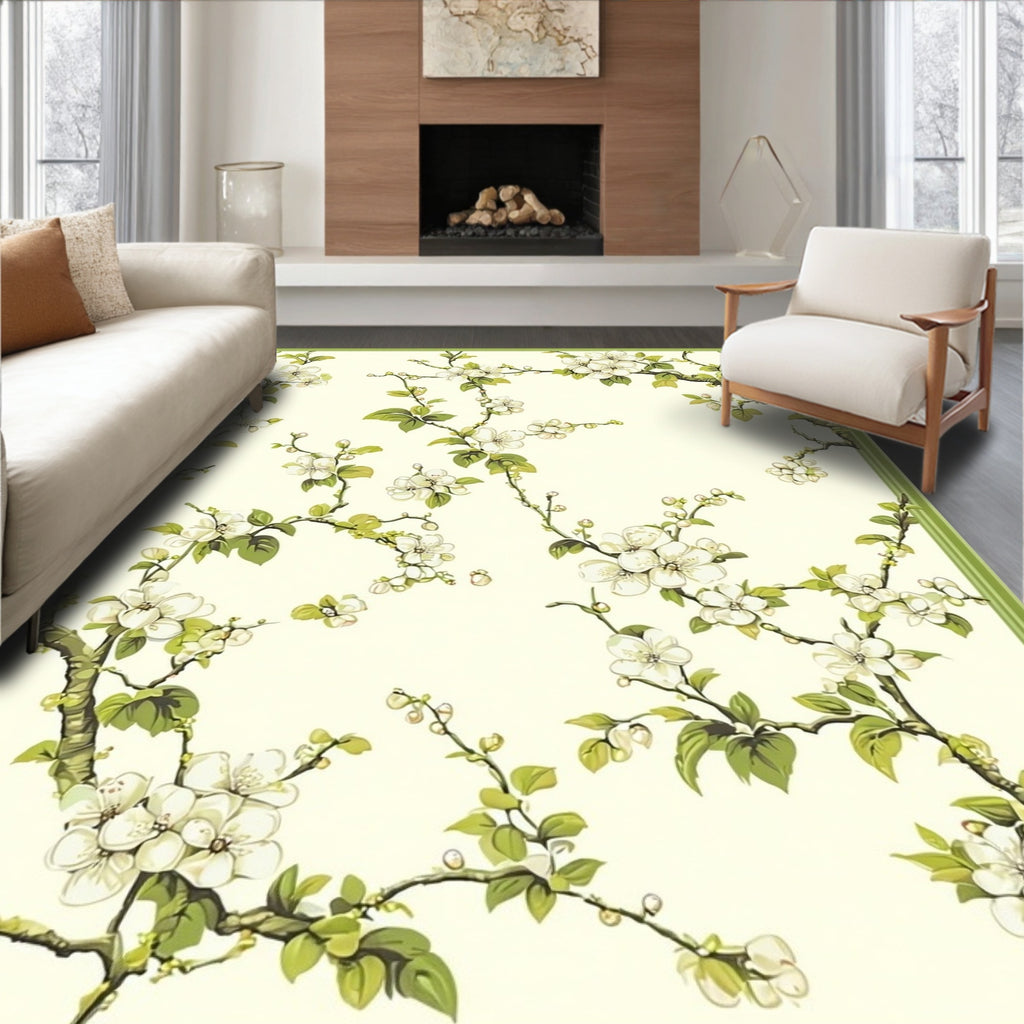 Delicate White Blossoms Throughout Pattern Rug