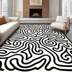 Abstract Black Swirls Maze Rug