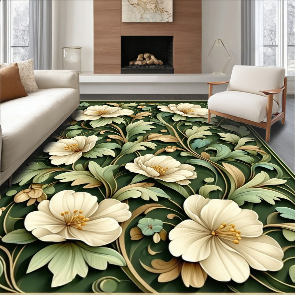 Elegant Off White Floral Vine Pattern Rug