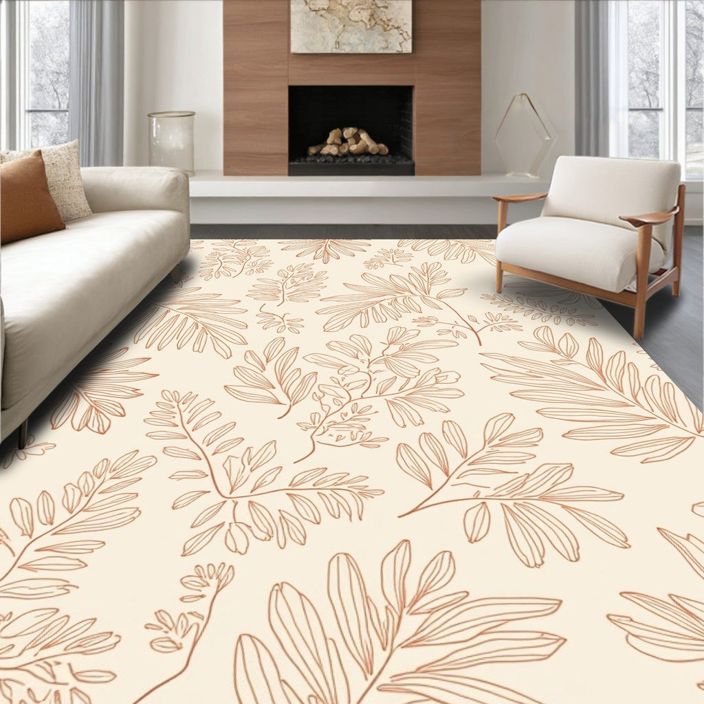 Terracotta Floral Outline Pattern Rug