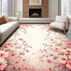 Pink Floral Branches Whimsical Design Rug