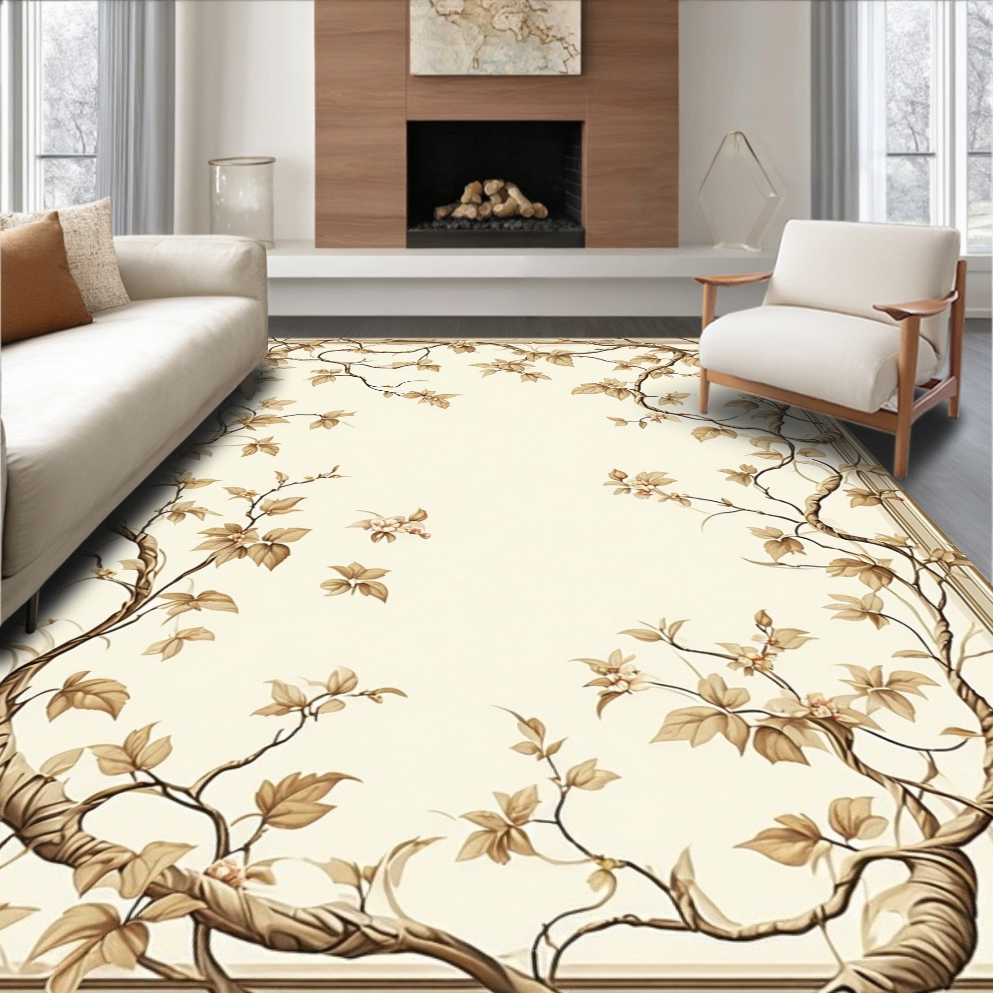 Whimsical Branch And Blossom Pattern Rug