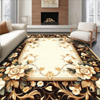 Ornate floral border with detailed leaves Rug