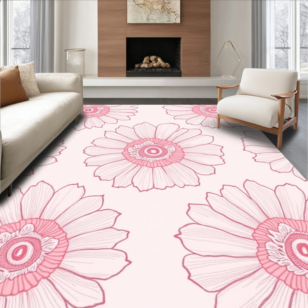 Pink Floral Outline Pattern Rug