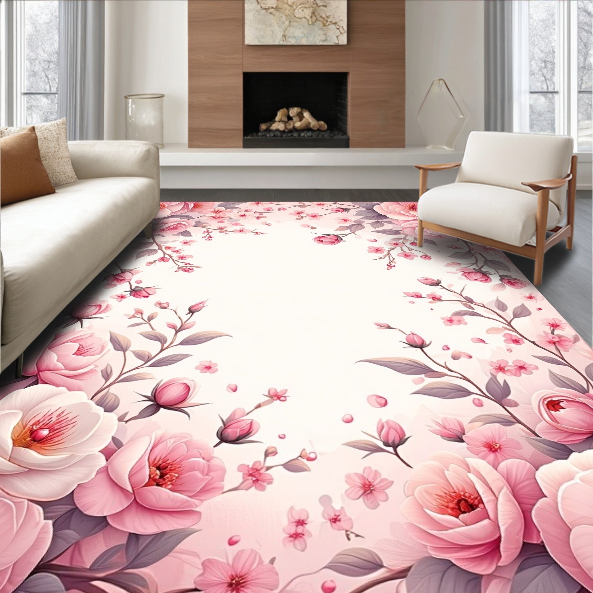 Soft Pink Floral Bloom Rug