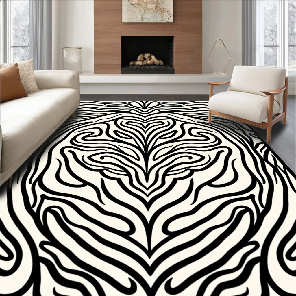 Bold Black White Flowing Waves Rug