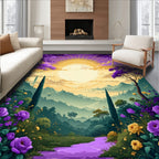 Dreamy Purple Floral Mountain Landscape Rug