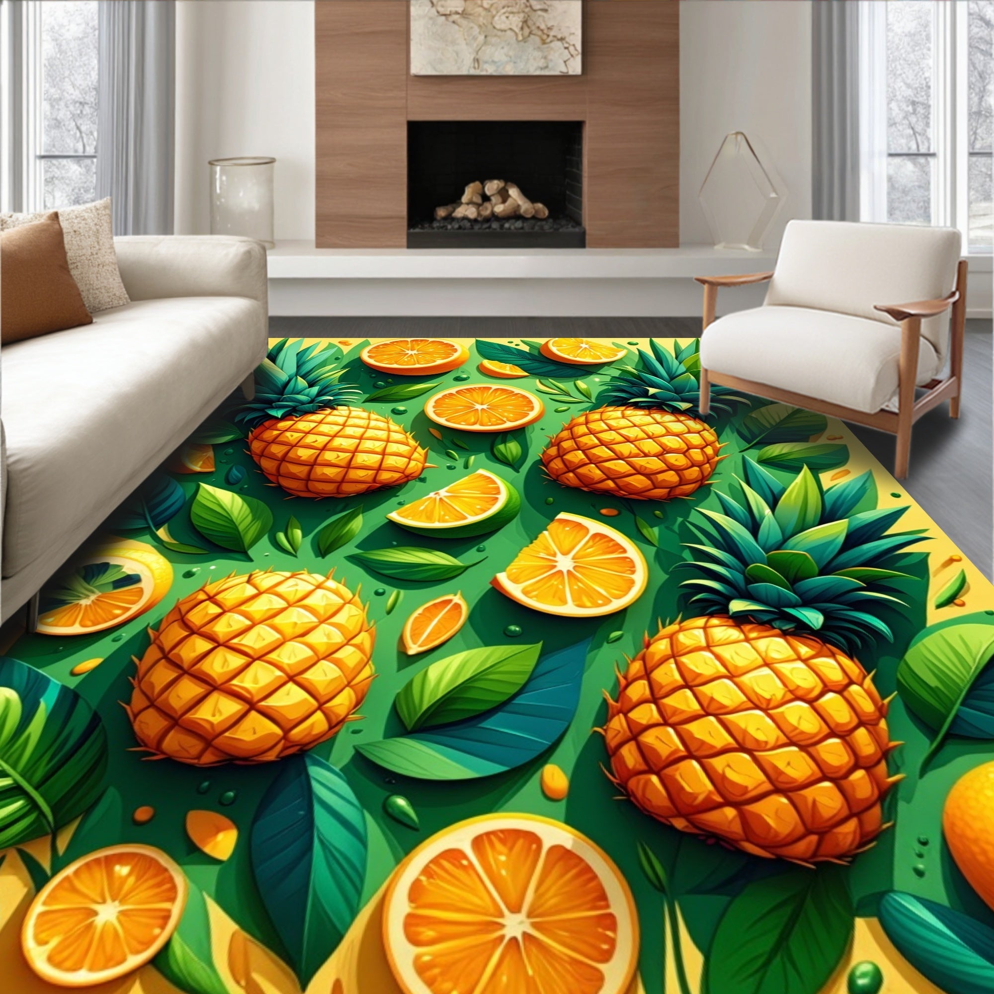 Vibrant Pineapple and Citrus Pattern Rug