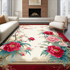 Crimson Peony Blossom Branch Design Rug