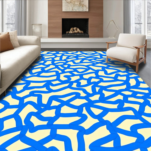 Abstract Blue Cream Intertwined Pattern Rug