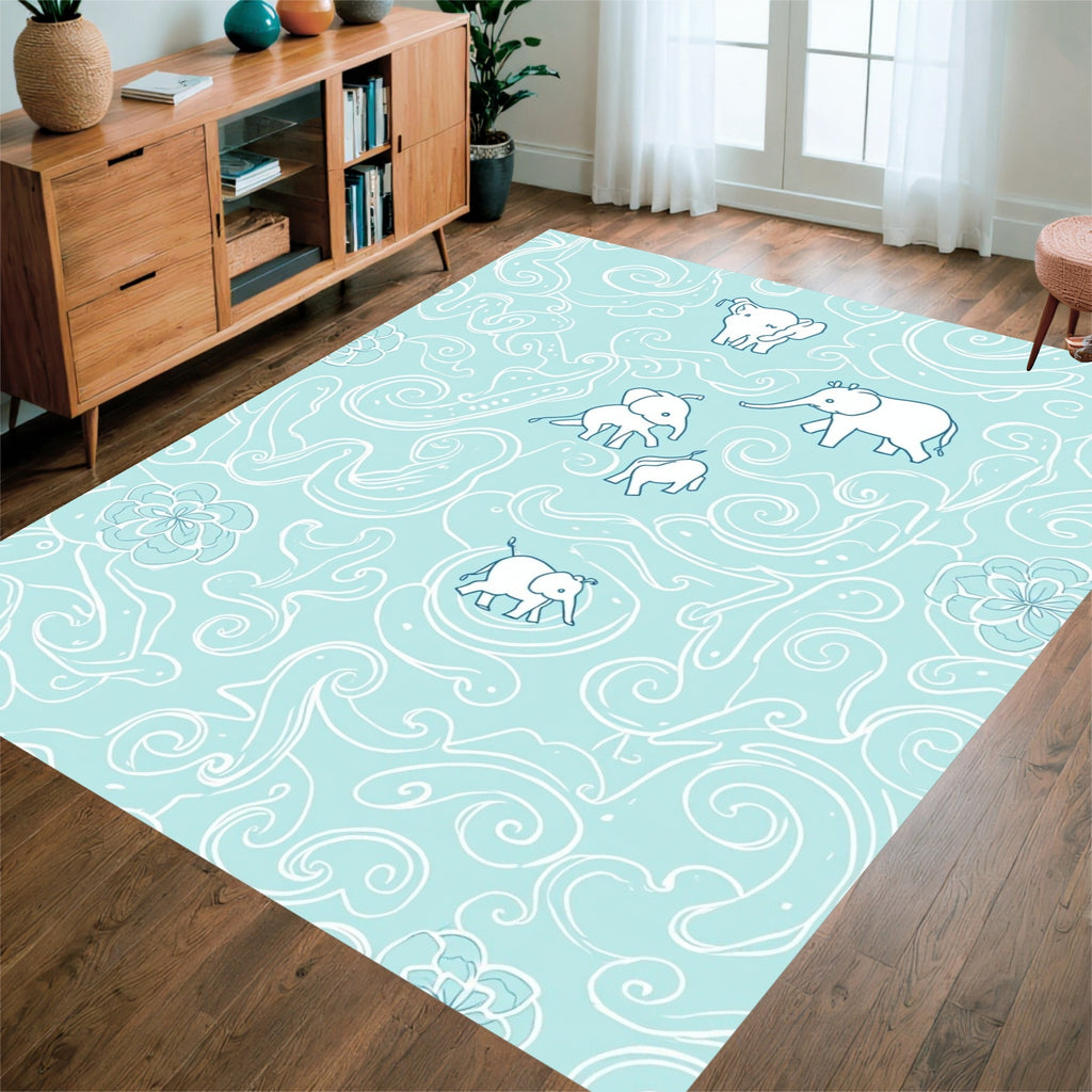 Whimsical Elephant Swirl Pattern Design Rug